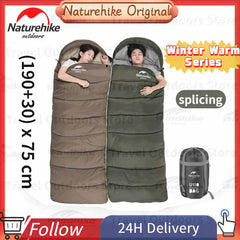 Naturehike Ultralight Thickening Cotton Envelope Sleeping Bag Outdoor Camping  Travel Portable 3Seasons Warm Breathable With Hat