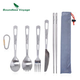 Boundless Voyage Titanium Camping Spoon Fork Spork Knife Chopsticks Straw Portable Tableware Cutlery Flatware Mess Kit