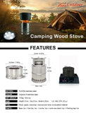 APG Large Size Camping Wood Stove Split Portable Gas Stainless Steel Gas Firewood Burners Backpacking Furnace