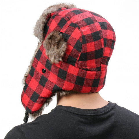 Plaid Trapper Bomber Fur Hats for Skiing Snowboarding Skating Winter Warm Men Women Ear Protector Caps Cycling Hiking Camping