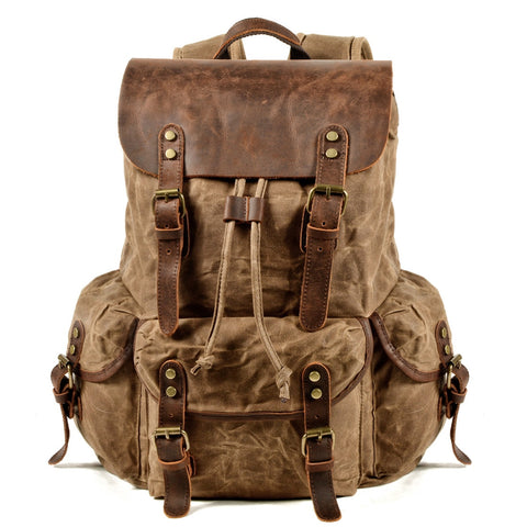 Mens Waxed Canvas Backpack Rucksack forwith Laptop Compartment Rustic Men Wax Leather Backpacks Travel Vintage Bookbag