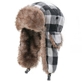 Plaid Trapper Bomber Fur Hats for Skiing Snowboarding Skating Winter Warm Men Women Ear Protector Caps Cycling Hiking Camping