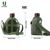 UNTIOR Aluminum Military Army Flask Wine Water Bottle Cooking Cup With Shoulder Strap Hiking Kettle Outdoor Tools 1L/2L