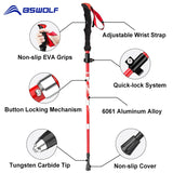 BSWolf Ultraligt Foldable Walking Sticks Camping Hiking Folding Trekking Poles Aluminum Walking Poles Telescopic Stick