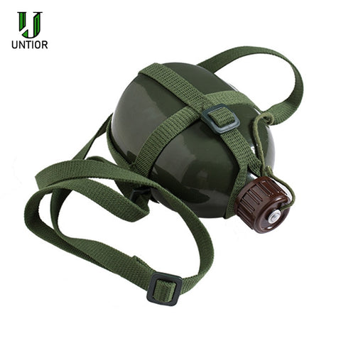 UNTIOR Aluminum Military Army Flask Wine Water Bottle Cooking Cup With Shoulder Strap Hiking Kettle Outdoor Tools 1L/2L