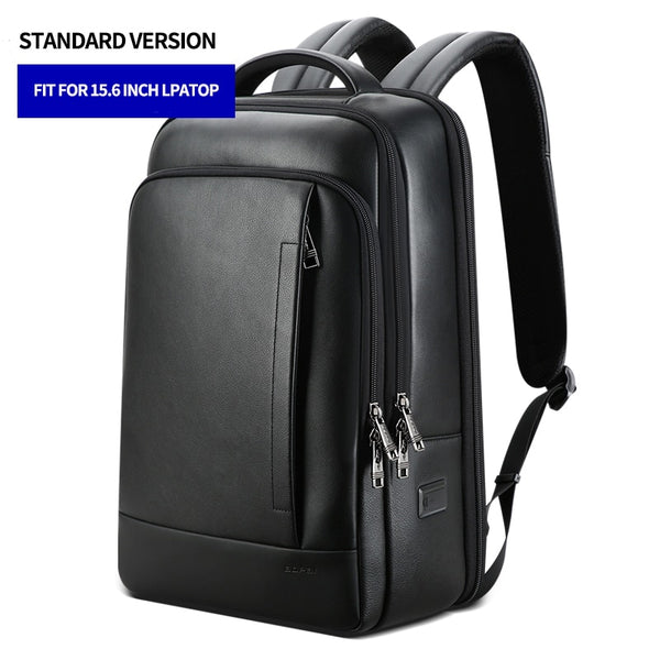 BOPAI Genuine Leather Backpack Laptop Mens Business Casual Waterproof Back Pack Male Computer Bagpack Black Backpacking