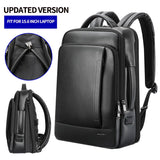 BOPAI Genuine Leather Backpack Laptop Mens Business Casual Waterproof Back Pack Male Computer Bagpack Black Backpacking