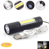 mini powerful 2 LED flashlight COB Q5 USB rechargeable linterna work flash light Torch lamp Battery fishing Camping linternas