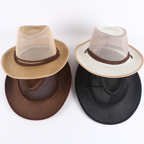 Caluriri Breathable Mesh Men Western Cowboy Hat Outdoor Stra