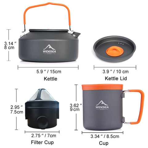 Widesea Camping Coffee Cookware Set Outdoor Tableware Equipment Mug  Kettle Pot Cooking Teapot Filter Rack Cup Cauldron Tourism