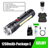 Powerful T6 LED Flashlight COB Work Light with Magnet USB Tactical Torch 4 Modes Waterproof Fishing Lantern 18650 Zoom Lamp