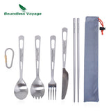 Boundless Voyage Titanium Camping Spoon Fork Spork Knife Chopsticks Straw Portable Tableware Cutlery Flatware Mess Kit