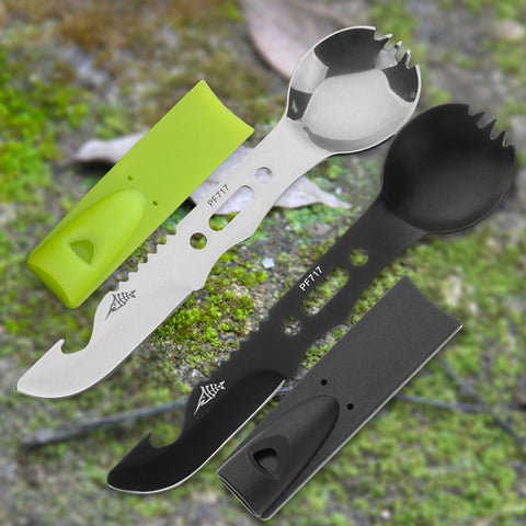 Multifunctional Camping Cookware Spoon Fork Bottle Opener Portable Tool Safety &amp; Outdoor Survival Stainless Steel Survival kit