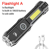 Portable USB Rechargeable LED Flashlight Powerful Flash Light Zoom Torch with 3 Light Modes Built-in Battery Camping Light