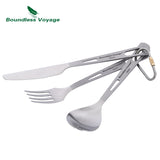 Boundless Voyage Titanium Camping Spoon Fork Spork Knife Chopsticks Straw Portable Tableware Cutlery Flatware Mess Kit