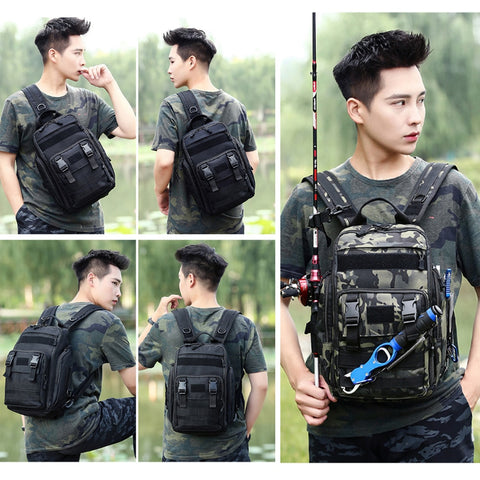 Fishing Tackle Bag Backpack Tactical Waterproof Multifunctional Single Shoulder Military Bag Pack Chest Bag for Fishing  X178G