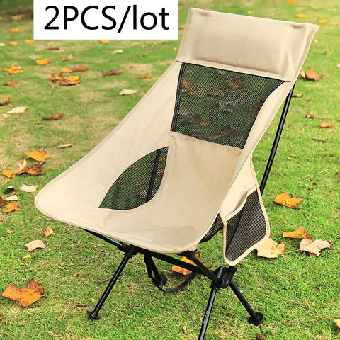 2 PCS Portable Ultralight Outdoor Folding Camping Chair Moon Chairs High Load Travel Beach Hiking Picnic BBQ Seat Fishing Tools