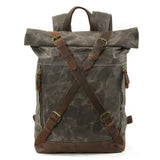 Men&#39;s waterproof wax canvas hiking backpack outdoor travel bag anti-theft computer backpack retro rolled backpack