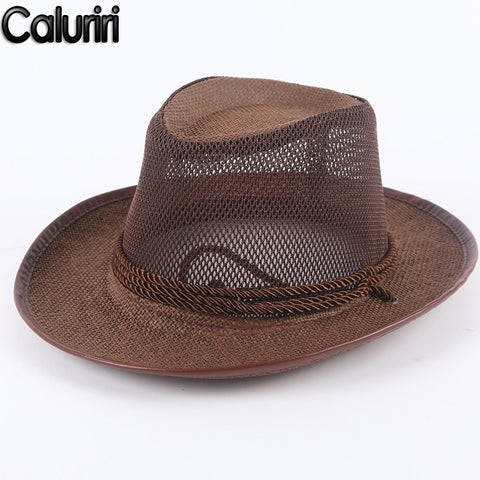 Caluriri Breathable Mesh Men Western Cowboy Hat Outdoor Stra