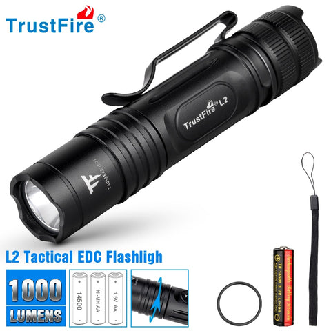 Trustfire L2 Tactical Led Flashlight Cree Xp-L Hd 1000 Lumens Powered By 14500 Aa Battery Ipx8 2 Modes Powerful EDC Torch Lights