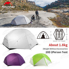 NatureHike Mongar Camping Tent 2 Persons Ultralight 20D Nylon Silicone Outdoor Hiking Tent With Free Tent Footprint NH17T006-T