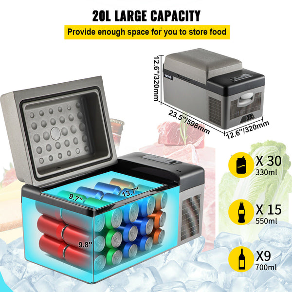 VEVOR 20L 22L 35L 45L 55L Car Refrigerator Mini Fridge Freezer Portable Compressor Cooler 12/24V DC 110-240V Ice Box for Camping