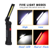 USB Rechargeable LED Flashlight with Built-in Battery Set Multi Function Folding Work Light 5 Modes COB LED Camping Torch