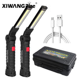 USB Rechargeable LED Flashlight with Built-in Battery Set Multi Function Folding Work Light 5 Modes COB LED Camping Torch