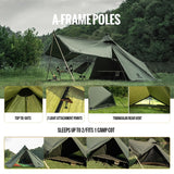 OneTigris CONIFER T/C Chimney Tent 1-2 persons Pyramid/Teepee Hot Tent With Tent Poles Snow Skirts for Camping &amp; Bushcrafting