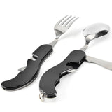 4 In 1 Outdoor Tableware Set Camping Equipment Cooking Supplies Stainless Steel Spoon Folding Pocket  Home Picnic Hiking Travel