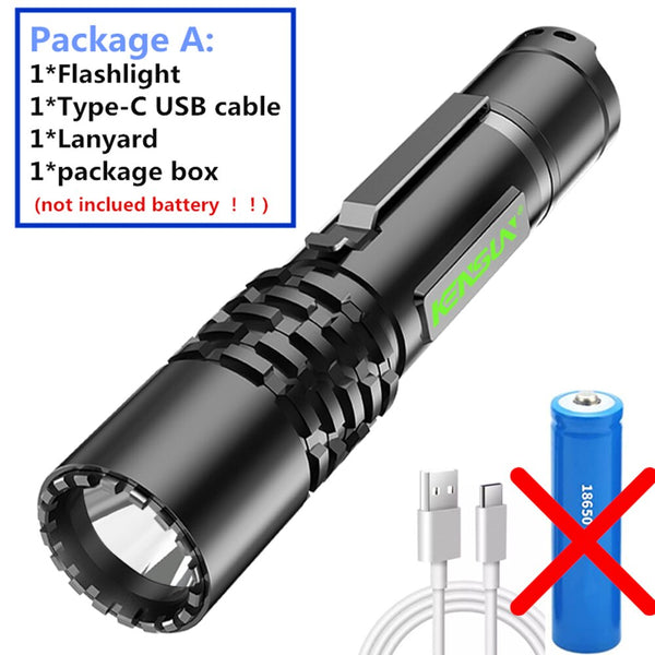 New SST20 LED Mini Flashlight With Fluorescent LOGO Strong Light Type-C Rechargeable Waterproof Ultra-bright Long-range