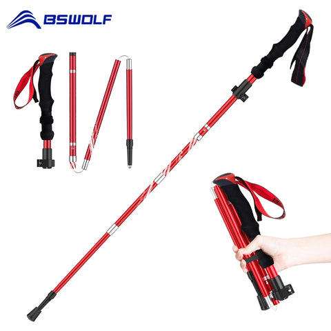 BSWolf Ultraligt Foldable Walking Sticks Camping Hiking Folding Trekking Poles Aluminum Walking Poles Telescopic Stick