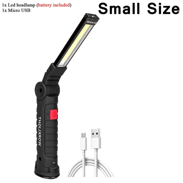 USB Rechargeable LED Flashlight with Built-in Battery Set Multi Function Folding Work Light 5 Modes COB LED Camping Torch