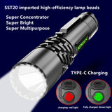 New SST20 LED Mini Flashlight With Fluorescent LOGO Strong Light Type-C Rechargeable Waterproof Ultra-bright Long-range