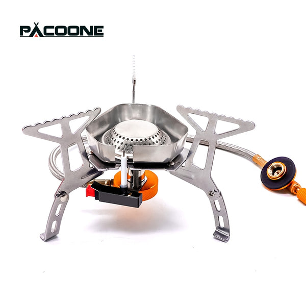 PACOONE Tourist Burner Camping Wind Proof Gas Stove Outdoor Strong Fire Stove Heater Portable Folding Ultralight Picnic Cooker