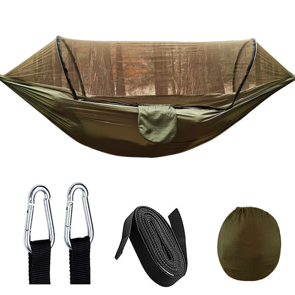 Automatic Quick-opening Mosquito Net Hammock Outdoor Camping Pole Hammock swing  Anti-rollover Nylon Rocking Chair 260x140cm