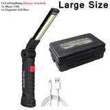 USB Rechargeable LED Flashlight with Built-in Battery Set Multi Function Folding Work Light 5 Modes COB LED Camping Torch