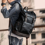 Men Pu Leather Backpack Men&#39;s Large Antitheft Travel Backpack Laptop Bag Black Bagpack Boy Big School Male Business Shoulder Bag