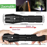 Portable Powerful LED Lamp XML-T6  Flashlight Linterna Torch Uses 18650 Chargeable Battery Outdoor Camping Tactics Flash Light