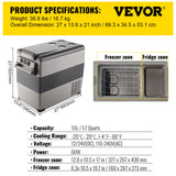 VEVOR 20L 22L 35L 45L 55L Car Refrigerator Mini Fridge Freezer Portable Compressor Cooler 12/24V DC 110-240V Ice Box for Camping